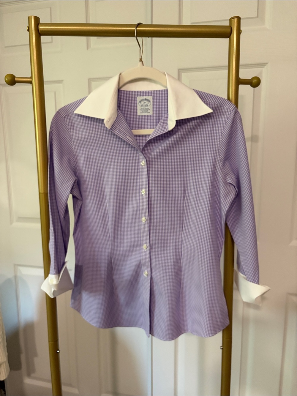 Brooks Brothers Lavender Gingham Button-Down Shirt with White Collar